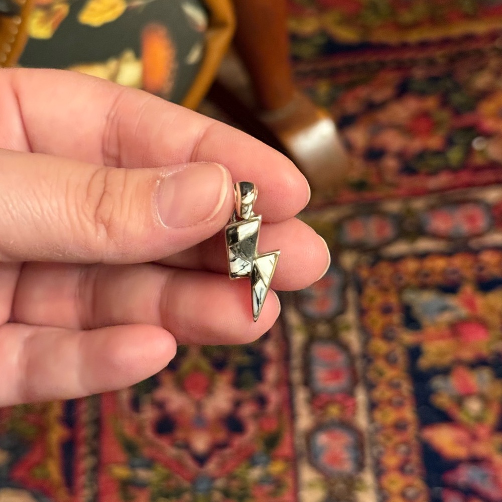 Sterling silver white buffalo turquoise lightning Pendant